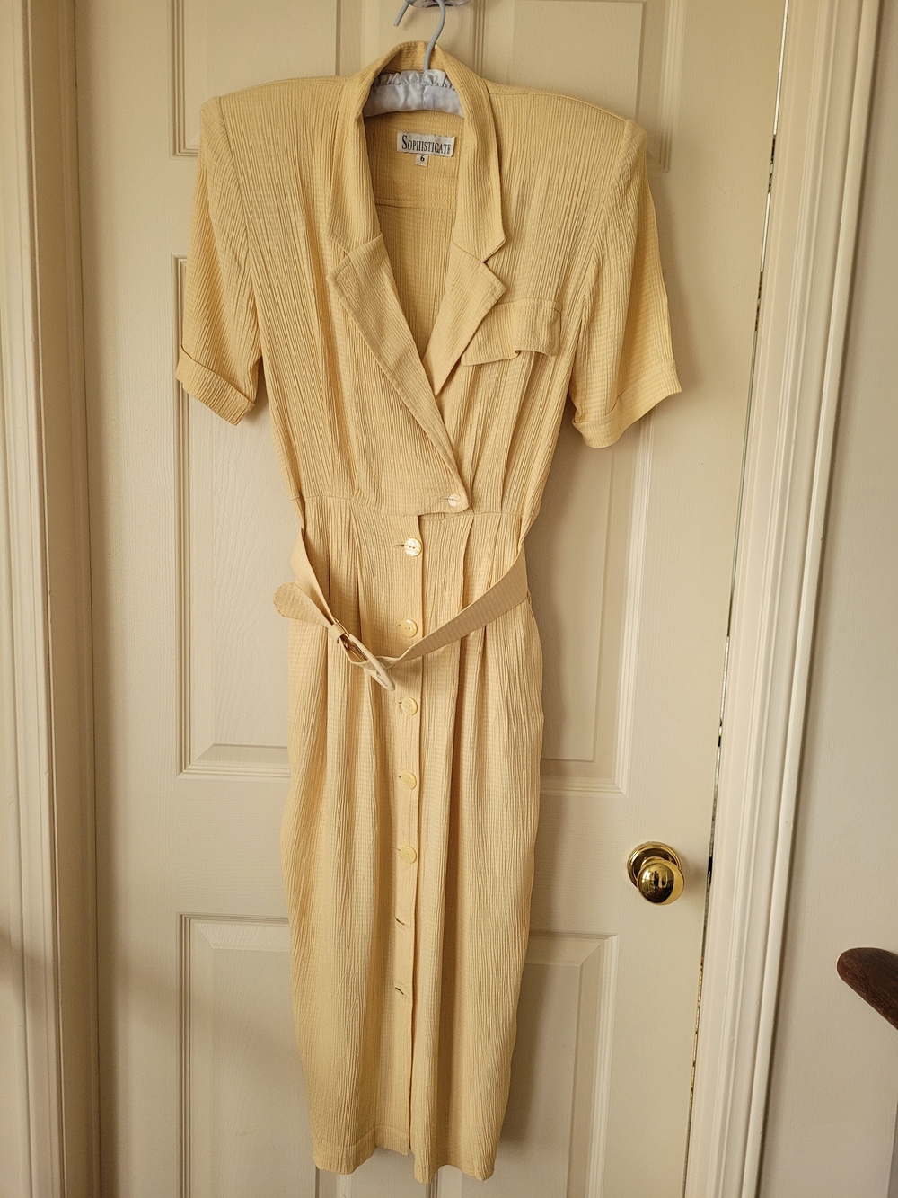 Yellow Button-Front Belted Midi Dress